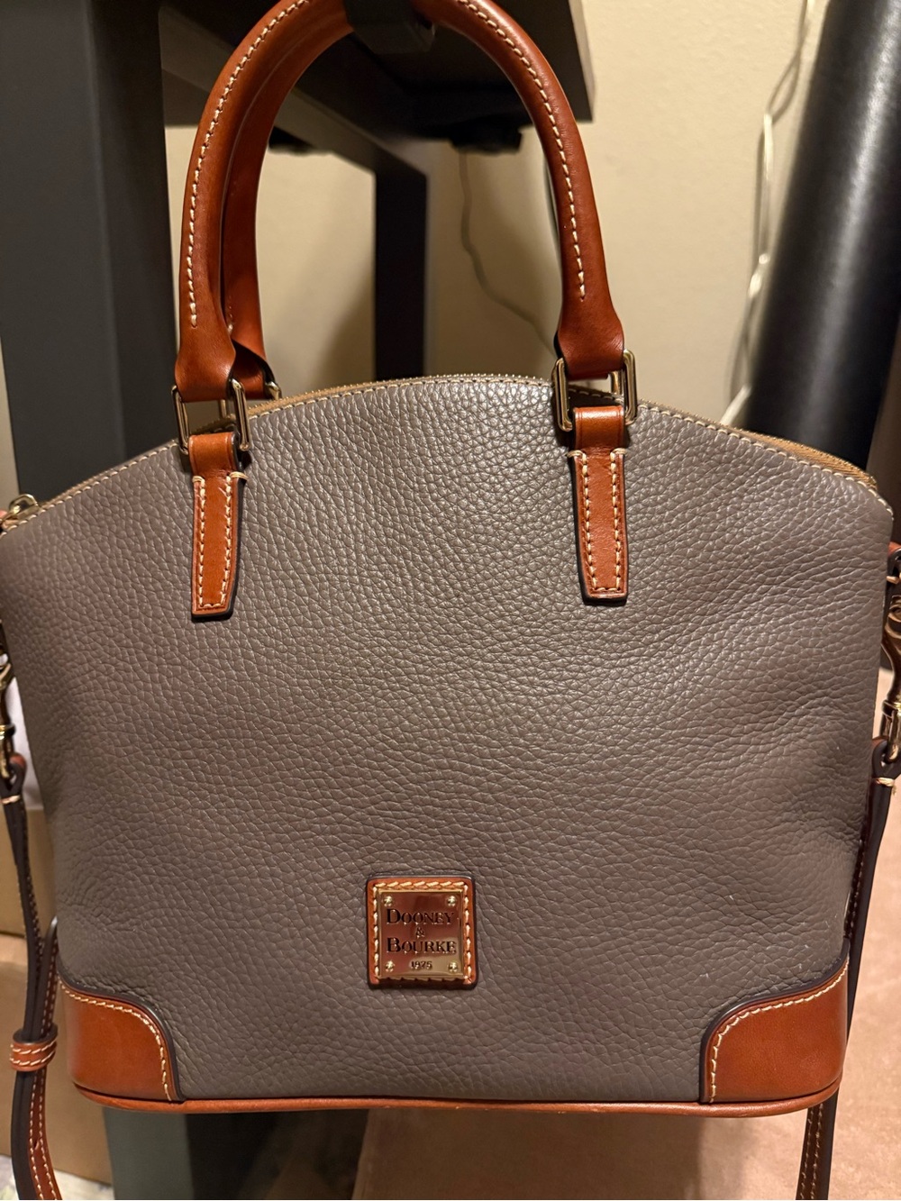 Dooney & Bourke Pebble Grain Satchel in Elephant EUC. See wallet listed too.